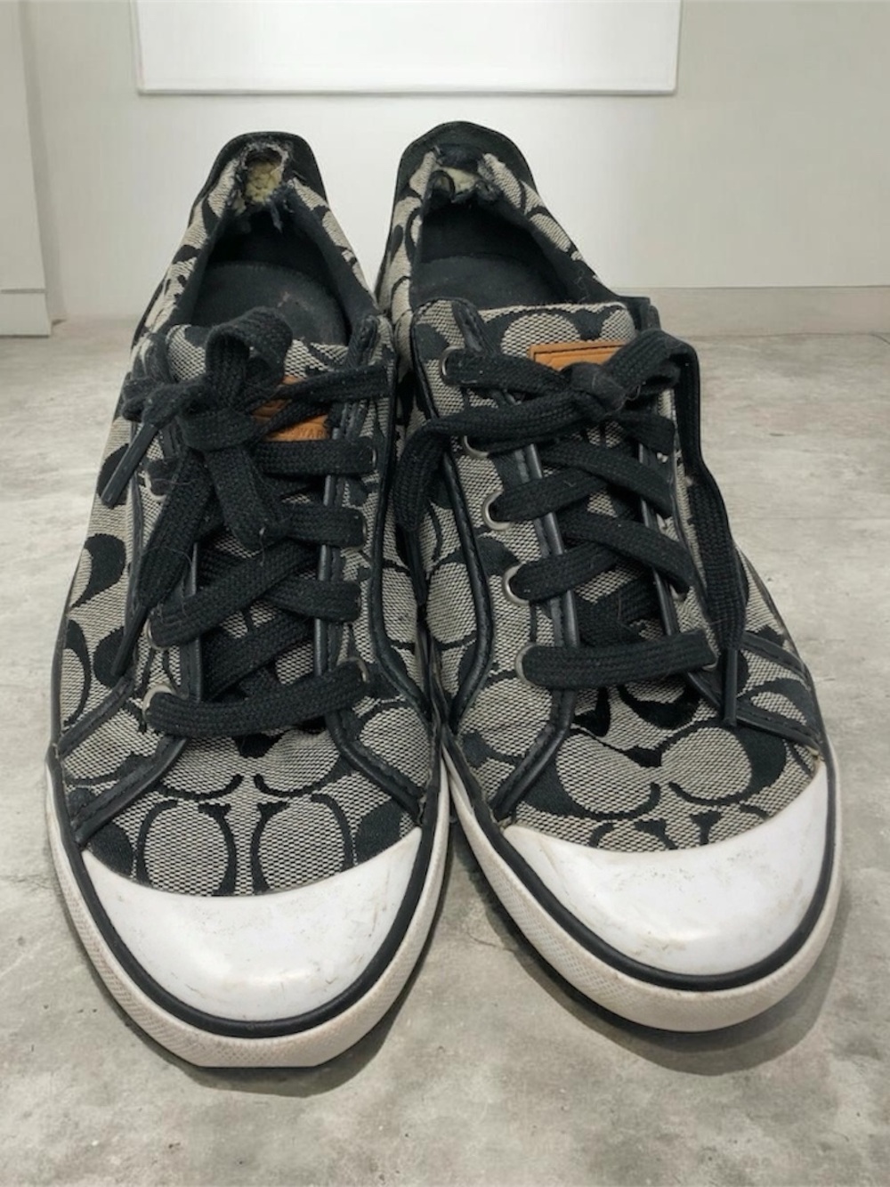 COACH Womens 9M Barrett Black Gray Signature Jacquard Canvas Sneakers Shoes